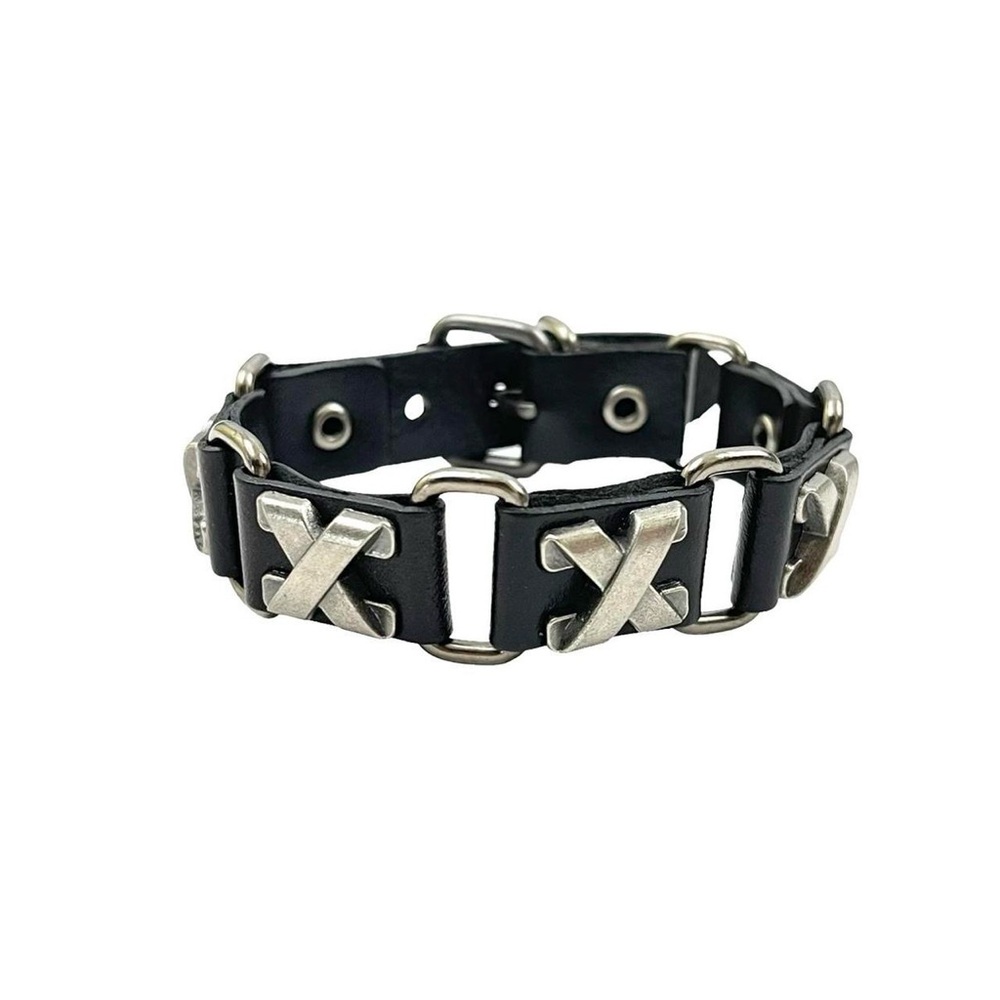 goth x bracelet grunge emo punk silver black cuff buckle closure genuine leather